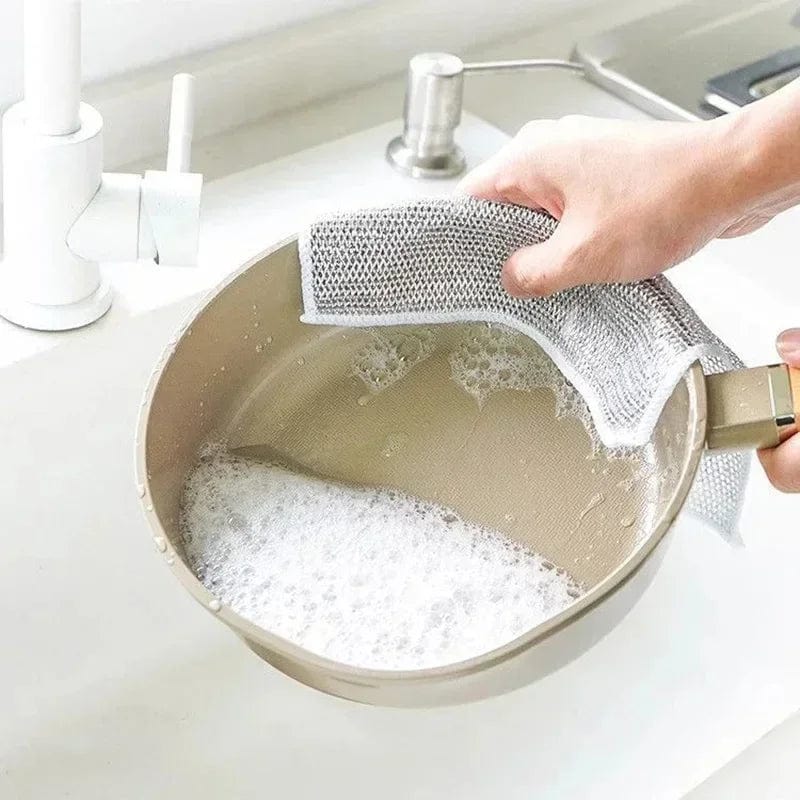 SilverKnit Multipurpose Wire Mesh Cleaning Cloth - Ideal for Dishes, Sinks, Counters, Stove Tops, and Cast Iron Cookware, Easy Rinsing, Non-Scratch, Multifunctional for Wet and Dry Use