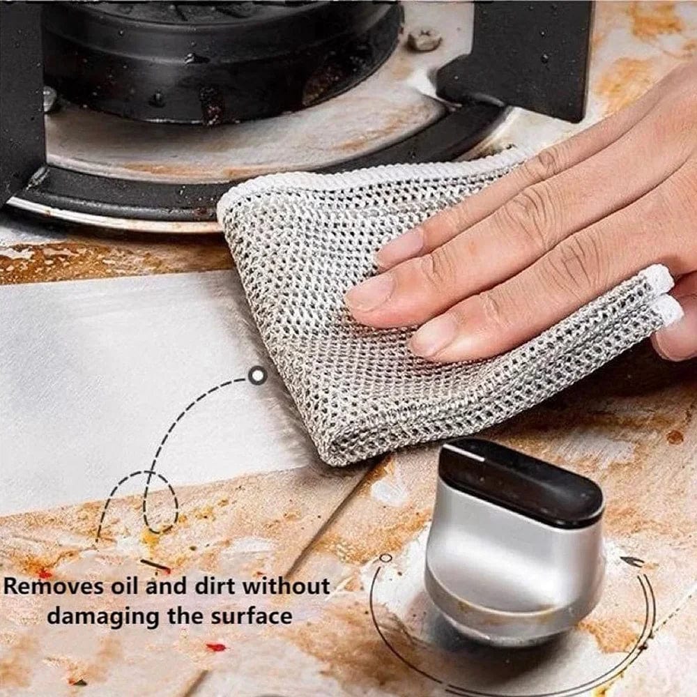 SearchFindOrder GREY / 2PCS SilverKnit Multipurpose Wire Mesh Cleaning Cloth - Ideal for Dishes, Sinks, Counters, Stove Tops, and Cast Iron Cookware, Easy Rinsing, Non-Scratch, Multifunctional for Wet and Dry Use