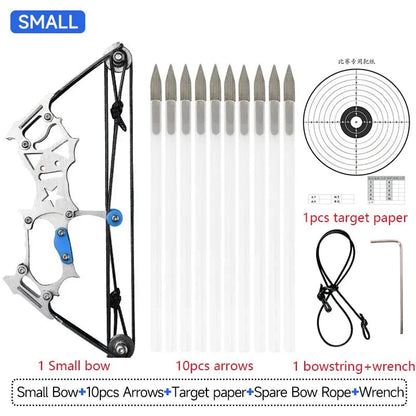 Mini Archery Compound Bow and Arrow Set, Stainless-Steel Mini Pocket Survival Hunting Bow Right/Left Hand for Target Shooting Practice, Indoor and Outdoor Entertainment, Fun Gift