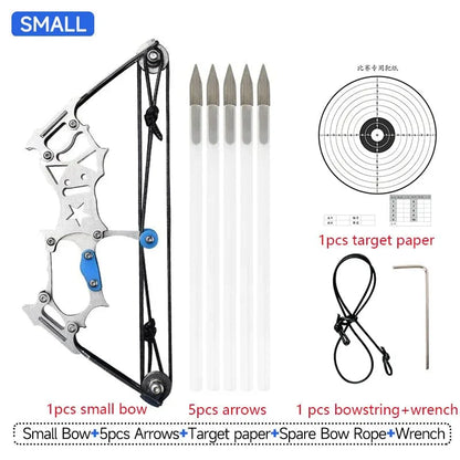 Mini Archery Compound Bow and Arrow Set, Stainless-Steel Mini Pocket Survival Hunting Bow Right/Left Hand for Target Shooting Practice, Indoor and Outdoor Entertainment, Fun Gift