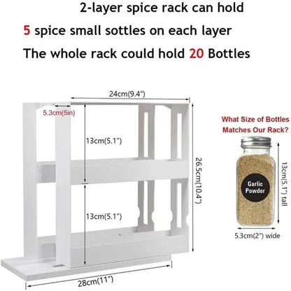 Kitchen Cabinet Sliding Spice Rack Organizer, Just Pull & Rotate, 2 Double-Decker Shelves, Non-Skid Base, Stores Condiments, Prescriptions, Essential Oils