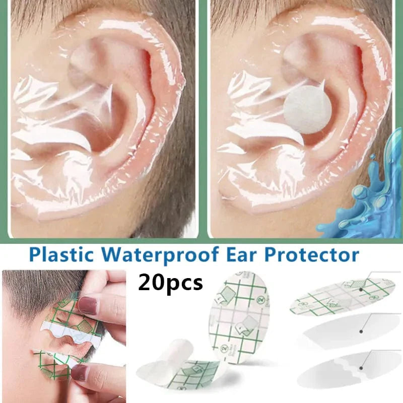 SearchFindOrder 20pc no cotton 4.4x7 Splash Guard 20-Piece Waterproof Ear and Hair Protection Kit for Swimming, Salon, and Shower