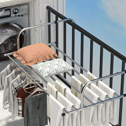 Stainless-Steel Adjustable Clothes Drying Rack and Shelf for Balcony Railings