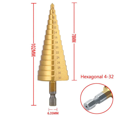 SearchFindOrder 3PC 4-12 4-20 4-32 / Hexagonal Titanium Pro Cut Precision Step Drill Set