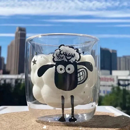 Cartoon Whimsical Sheep Kids 300ml Glass Water Bottle