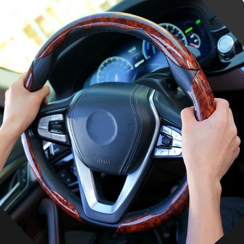 SearchFindOrder Red 3 pieces / China Universal Mahogany Wood Grain Steering Wheel Cover - Sleek All-Season Anti-Slip Set