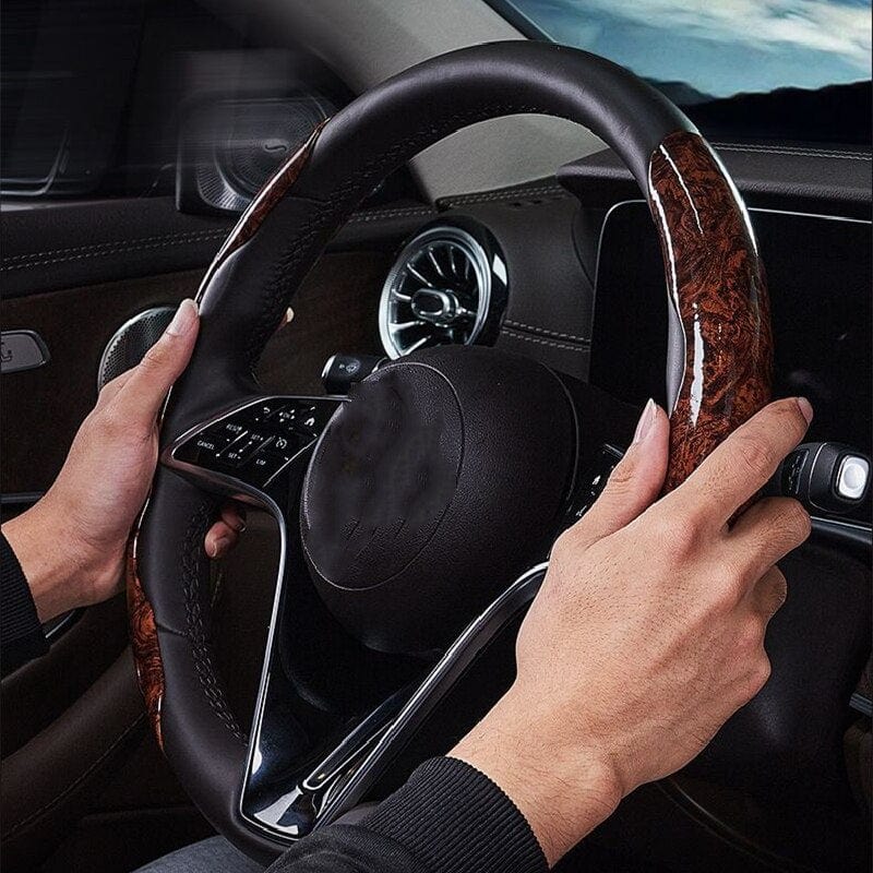 Mahogany Wood Grain Steering Wheel Cover, Anti-Slip Universal fit for Car, Truck, SUV, Jeep