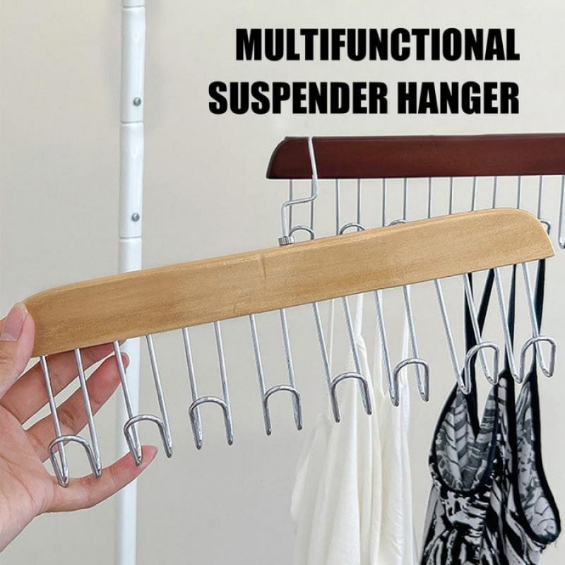 SearchFindOrder Khaki Versatile Wood Hanger Organizer Ultimate Storage Solution for Bras, Belts, Beanies, Scarves, and More