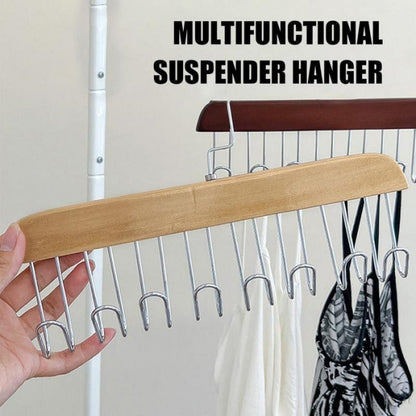 SearchFindOrder Khaki Versatile Wood Hanger Organizer Ultimate Storage Solution for Bras, Belts, Beanies, Scarves, and More