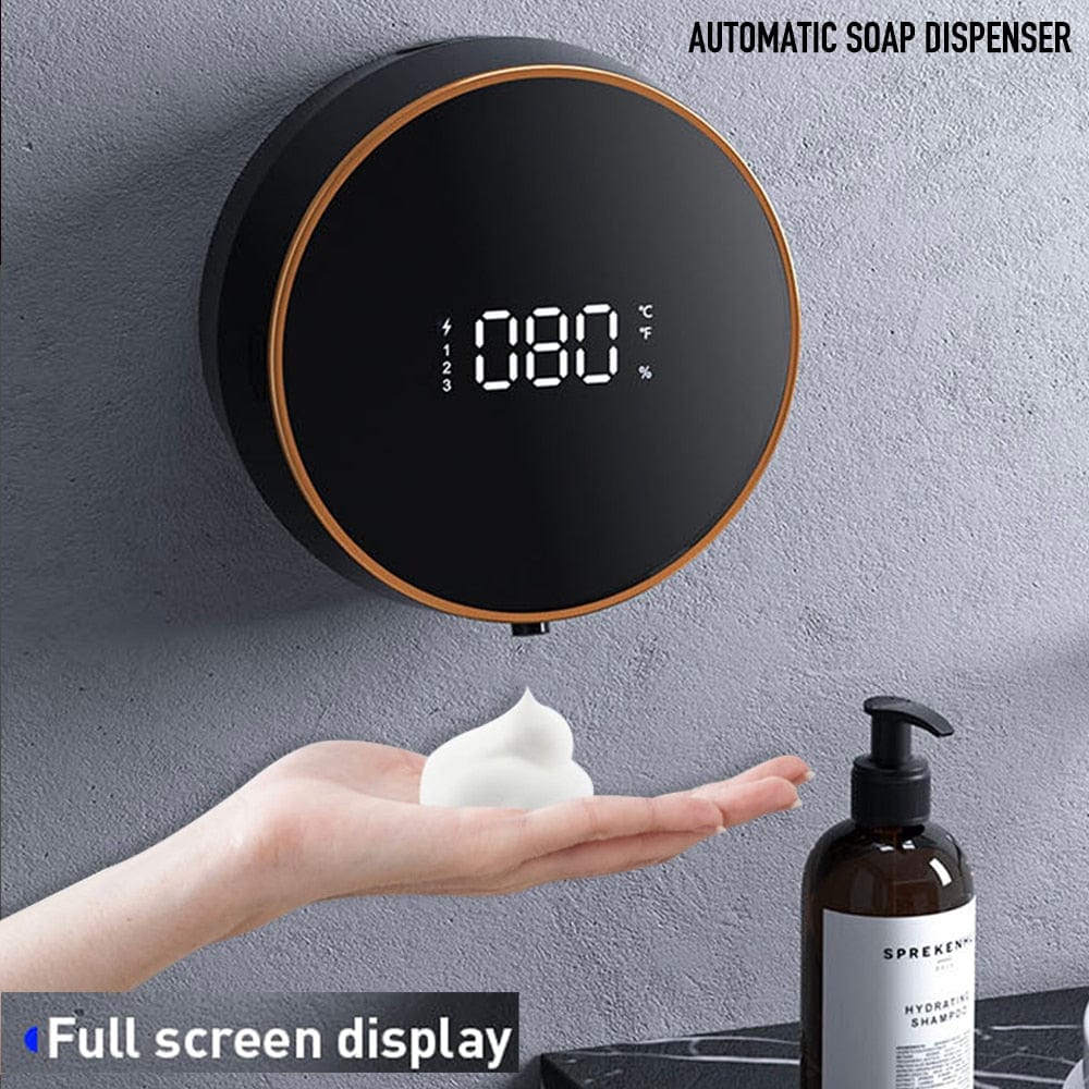 SearchFindOrder Black Wall Mount Automatic Electric Touchless Foam Soap Dispenser with LED Temperature Display