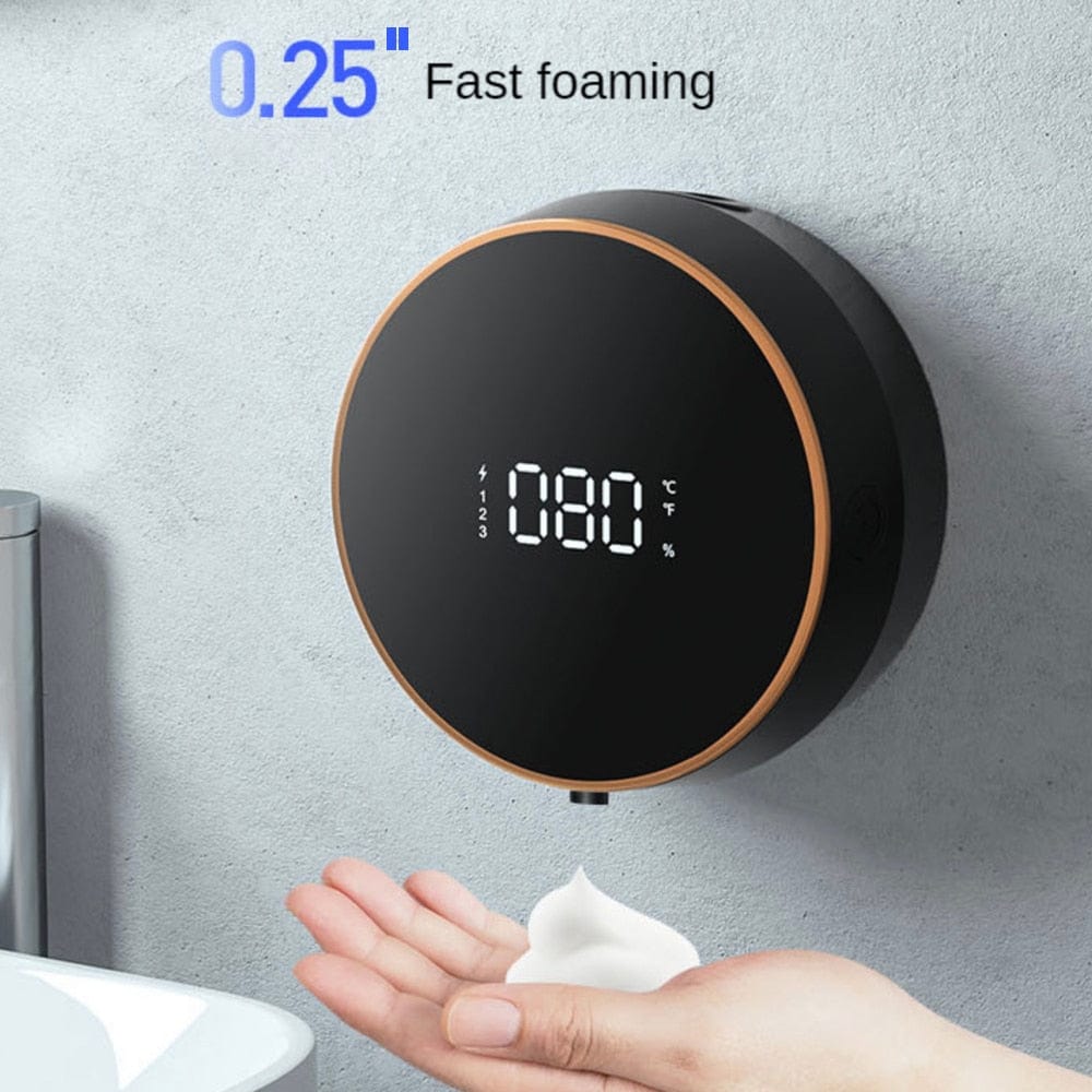 Automatic Soap Dispenser Foaming Hands-Free Wall Mount Rechargeable Touchless Soap Dispenser with LED Temperature Display