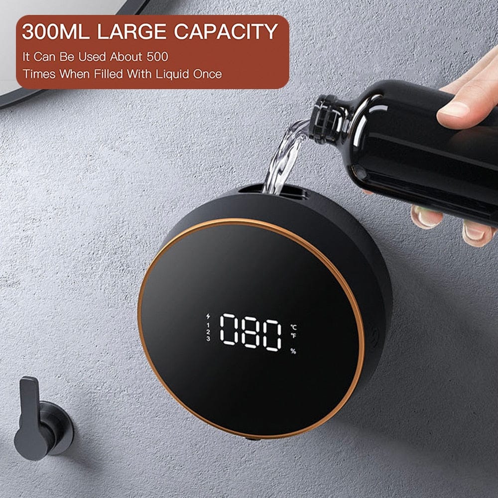 Automatic Soap Dispenser Foaming Hands-Free Wall Mount Rechargeable Touchless Soap Dispenser with LED Temperature Display