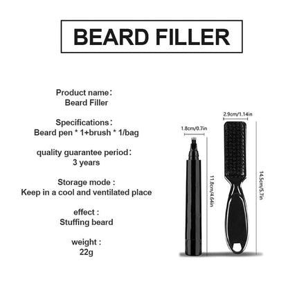 4-Tip Beard Pencil Filler for Men, Waterproof Beard Filling Pen Kit with Brush