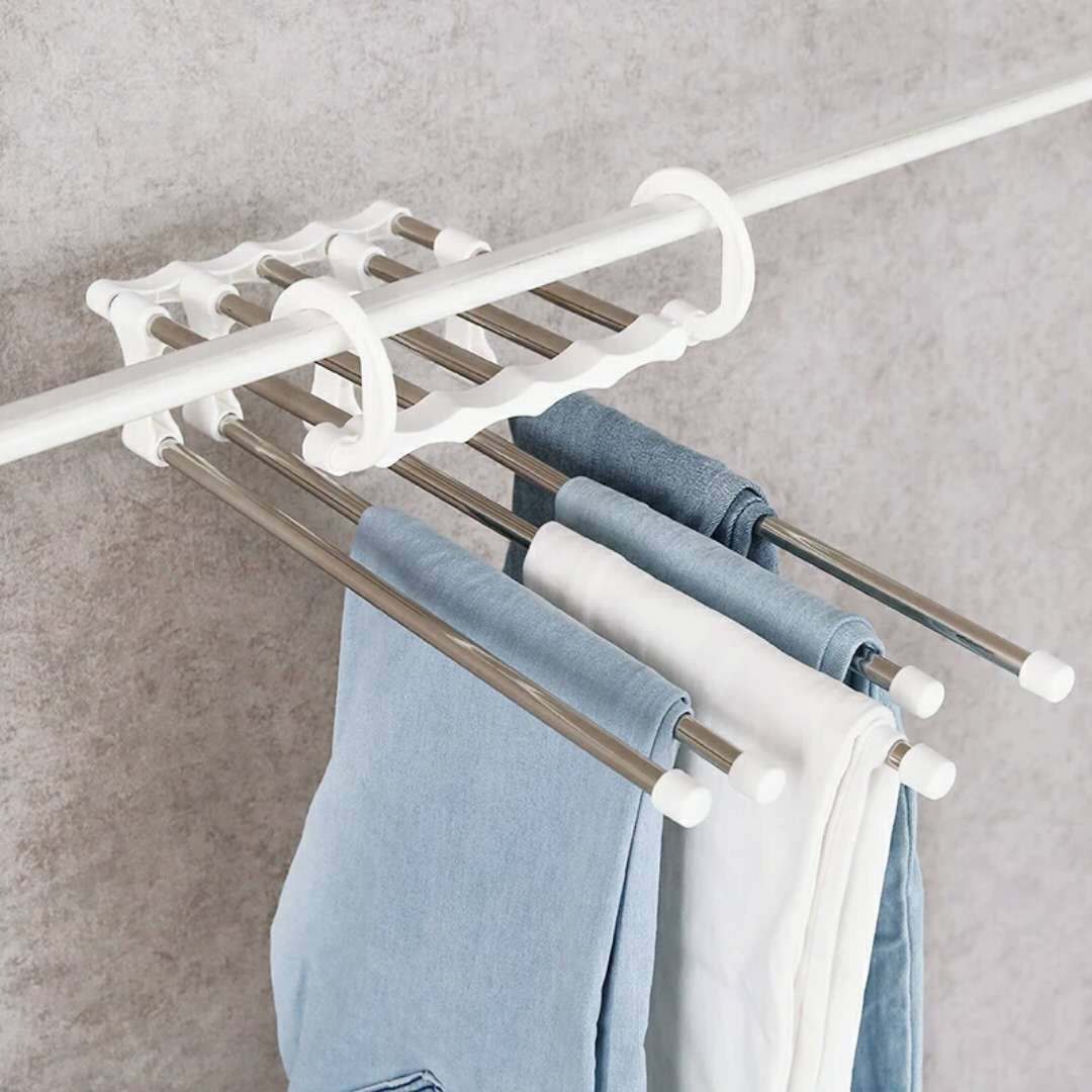 SearchFindOrder White Multifunctional Adjustable Closet Organizer Trouser Hanger