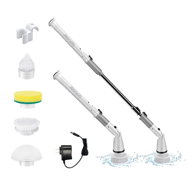 SearchFindOrder White stretch long / EU Electric Rotating Brush, Wireless Charge, Kitchen & Bathroom Cleaning Set