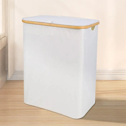 Tri Section Extra Large Bamboo Laundry Hamper with Lid