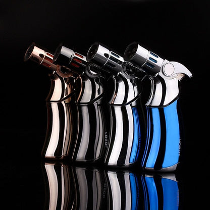 Torch Lighter, Windproof Quad 4 Jet Flame Metal Butane Cigar Lighter