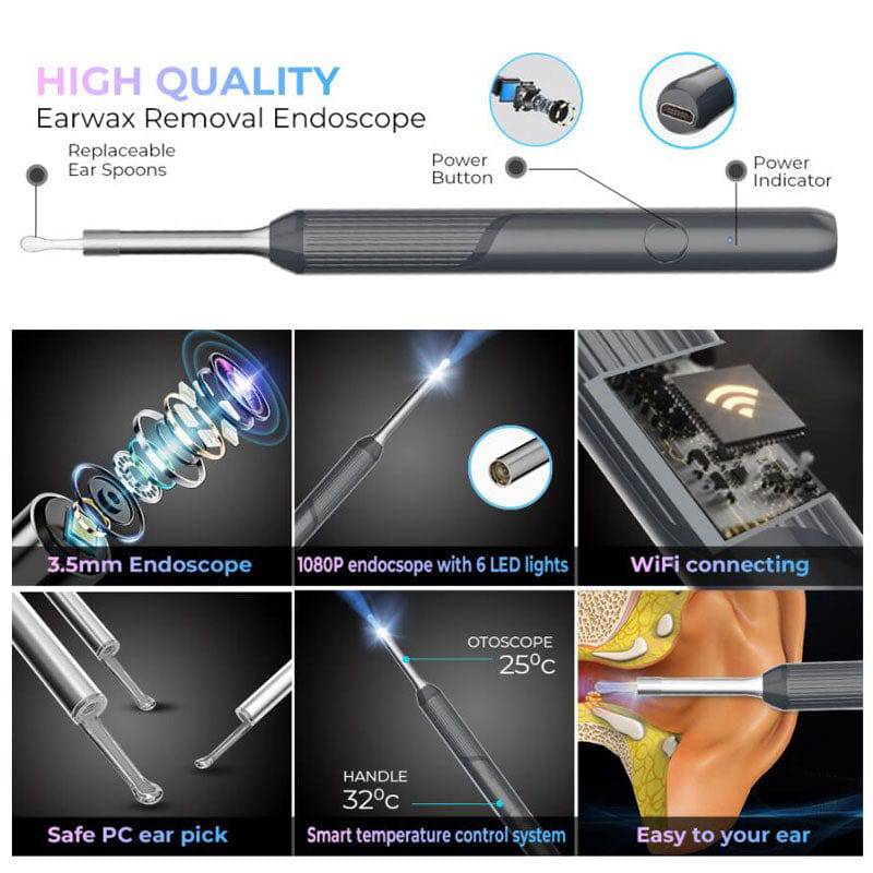 Wireless Otoscope Ear Wax Removal Tool, 1080P HD Ear Cleaner with 6 LED Lights, 3.5mm Mini Visual Ear Camera Endoscope, Ear Cleaning Kit for iPhone, iPad, Android - Smart Shop (Online Store for wise shoppers) 