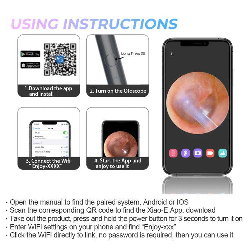 Wireless Otoscope Ear Wax Removal Tool, 1080P HD Ear Cleaner with 6 LED Lights, 3.5mm Mini Visual Ear Camera Endoscope, Ear Cleaning Kit for iPhone, iPad, Android - Smart Shop (Online Store for wise shoppers) 