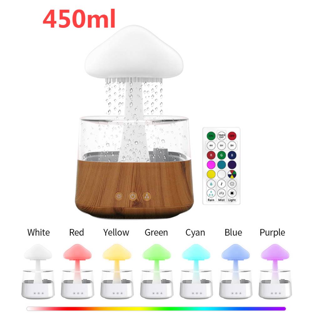 SearchFindOrder wood remote control 1 Relax Electric Mushroom Rain Air Humidifier Aroma Diffuser Colorful Night Lights