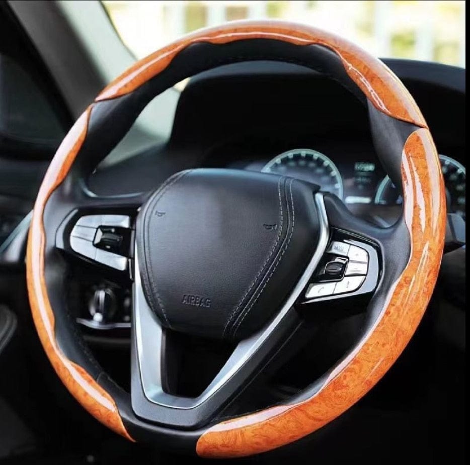 SearchFindOrder gray 3 pieces / China Universal Mahogany Wood Grain Steering Wheel Cover - Sleek All-Season Anti-Slip Set