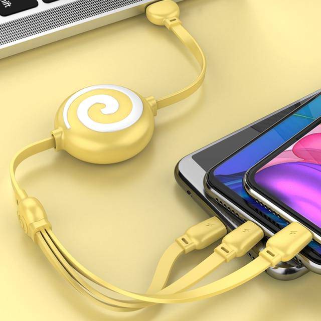 SearchFindOrder Yellow / UP TO 1M Retractable Fast Charge 3 in 1 Charging Cable