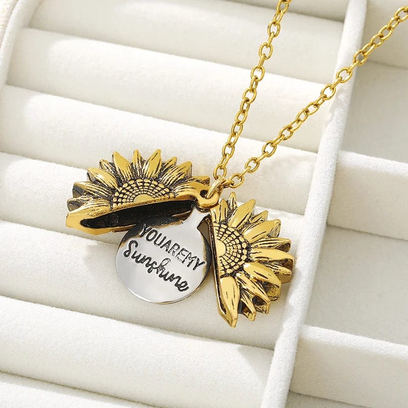 SearchFindOrder gold Color / CHINA "You Are My Sunshine" Open Locket Sunflower Pendant Necklace